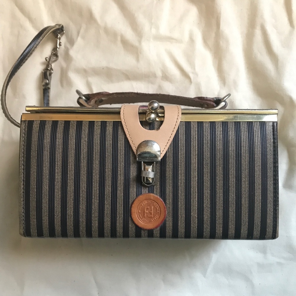 Fendi Zucca Stripe Train Box Bag Rare Vintage